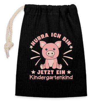 Hurra Ich Bin Jetzt Ein Kindergartenkind Schwein - Verschließbarer Geschenkbeutel aus Baumwolle (14x20cm) - Schwarz - Vorne