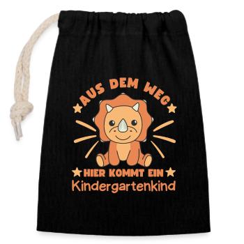 Hier Kommt Ein Kindergartenkind Triceratops Dino - Verschließbarer Geschenkbeutel aus Baumwolle (14x20cm) - Schwarz - Vorne
