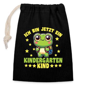 ich bin ein Kindergartenkind Kindergarten Frosch - Verschließbarer Geschenkbeutel aus Baumwolle (14x20cm) - Schwarz - Vorne