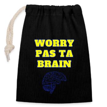 Jaune et bleu Worry Pas Ta Brain - Sac cadeau en coton avec cordon (14 x 20 cm) - noir - Devant