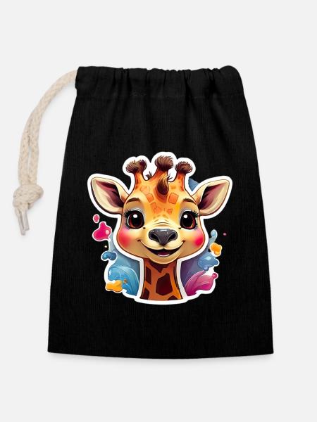 Mode & plus « Girafe » 🦒 - Sac cadeau en coton avec cordon (14 x 20 cm) - noir