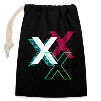 Lettre X - Sac cadeau en coton avec cordon (14 x 20 cm) - noir - Devant