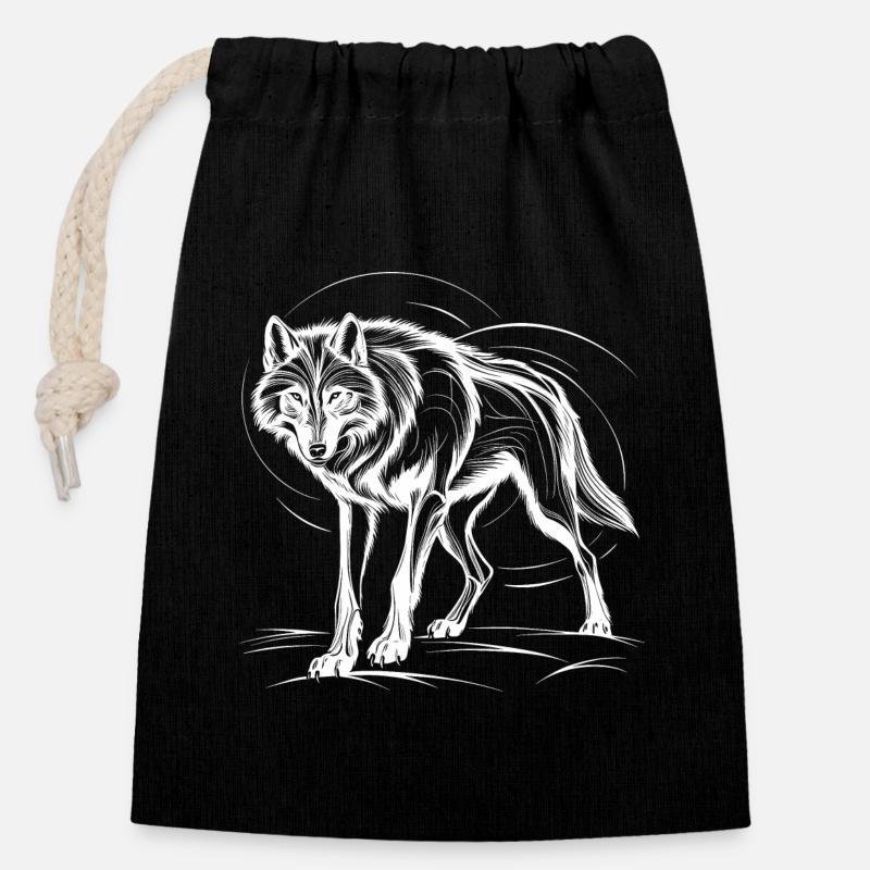 Wolf, weiß - Verschließbarer Geschenkbeutel aus Baumwolle (14x20cm) - Schwarz