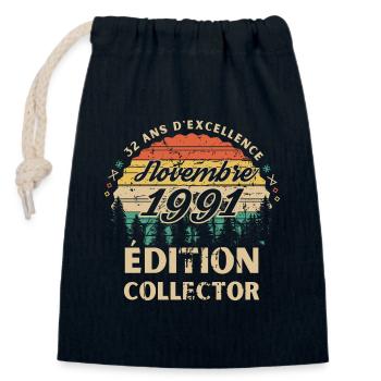 32 ans Novembre 1991 édition collector - Sac cadeau en coton avec cordon (14 x 20 cm) - bleu marine - Devant