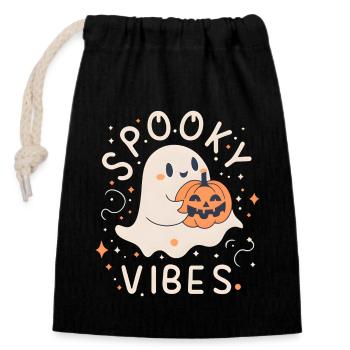 Spooky Vibes halloween ghost with pumpkin - Closable cotton gift bag (14x20cm) - black - Front