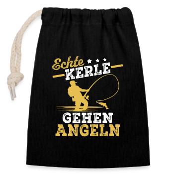echte kerle gehen angeln t-shirt angler - Verschließbarer Geschenkbeutel aus Baumwolle (14x20cm) - Schwarz - Vorne