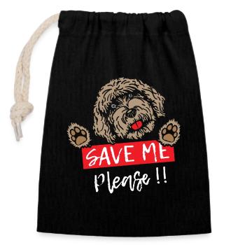 Save Me Dog Please - Verschließbarer Geschenkbeutel aus Baumwolle (14x20cm) - Schwarz - Vorne