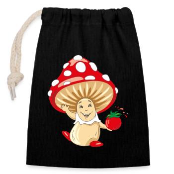 Amanite heureuse souriante avec une tomate juteuse - Sac cadeau en coton avec cordon (14 x 20 cm) - noir - Devant