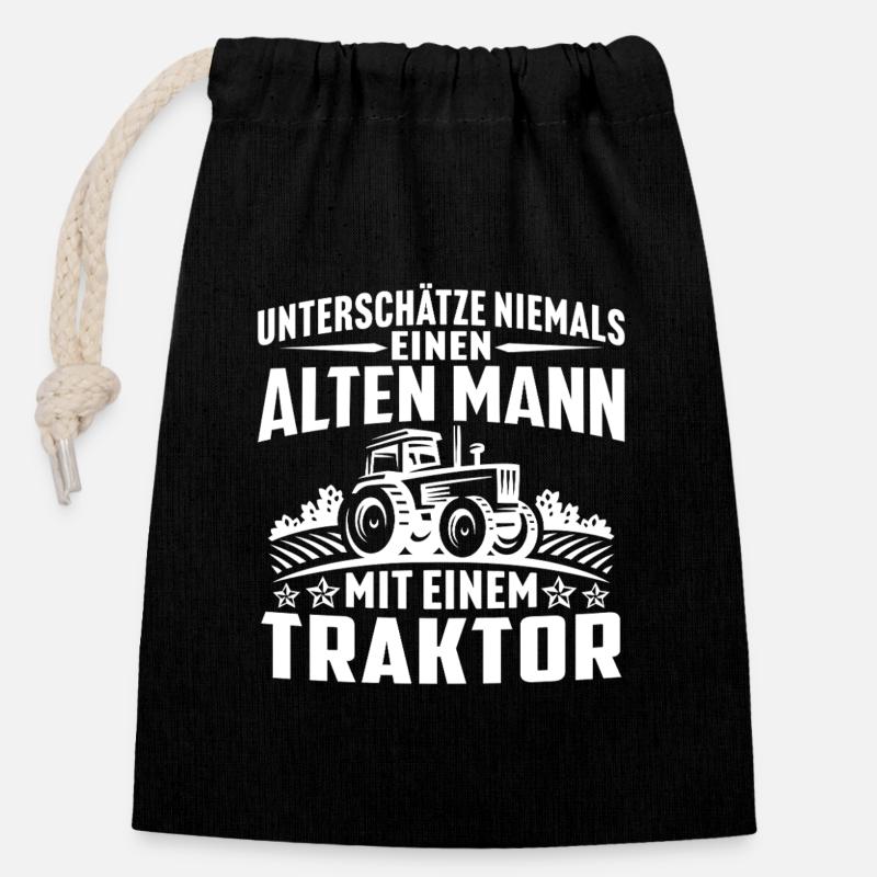 Alten mann mit einem traktor - Verschließbarer Geschenkbeutel aus Baumwolle (14x20cm) - Schwarz