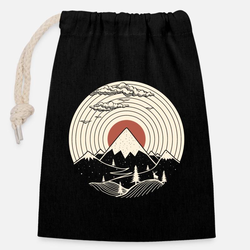 MTN LP Vinyl Mountain Grafik - Verschließbarer Geschenkbeutel aus Baumwolle (14x20cm) - Schwarz
