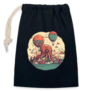 Surrealistisches Motiv, Oktopus Insel mit Ballons - Verschließbarer Geschenkbeutel aus Baumwolle (14x20cm) - Navy - Vorne