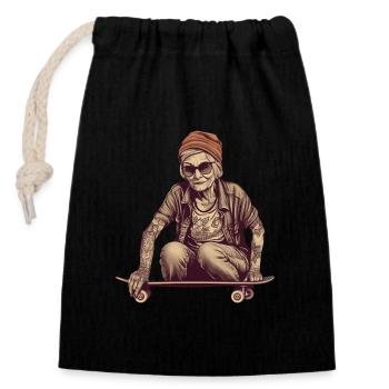 Coole tätowierte Best Ager Frau mit Skateboard - Verschließbarer Geschenkbeutel aus Baumwolle (14x20cm) - Schwarz - Vorne