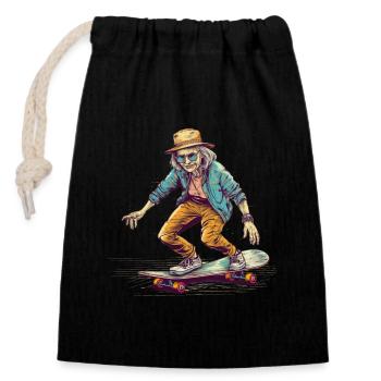 Coole Bestagerin mit Skateboard und Hut Hipster - Verschließbarer Geschenkbeutel aus Baumwolle (14x20cm) - Schwarz - Vorne