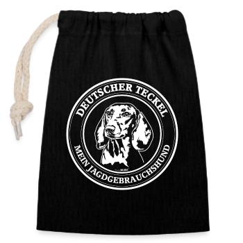 Deutscher Teckel Jagdgebrauchshund Jagdhunde Hunde - Verschließbarer Geschenkbeutel aus Baumwolle (14x20cm) - Schwarz - Vorne