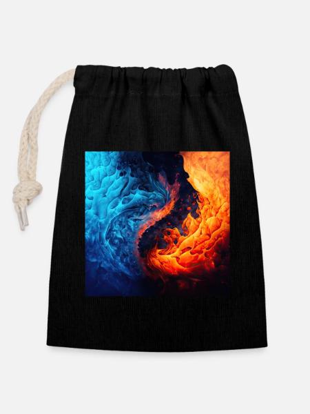 Water And Flame Pattern - Closable cotton gift bag (14x20cm) - black