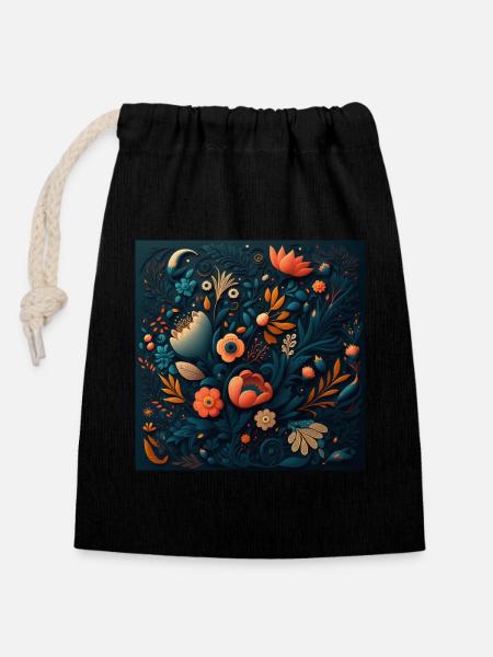 Botanicals Flower Pattern - Closable cotton gift bag (14x20cm) - black