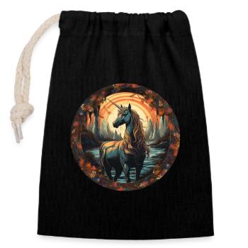 Licorne - Sac cadeau en coton avec cordon (14 x 20 cm) - noir - Devant