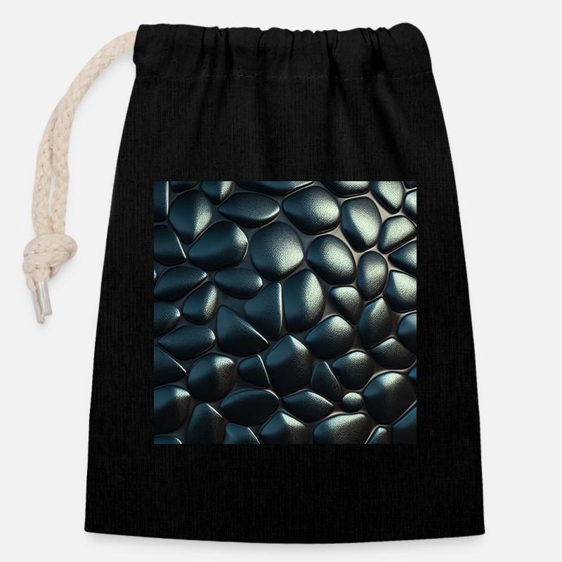 Black Cobblestone Metallic Textured Pattern - Closable cotton gift bag (14x20cm) - black