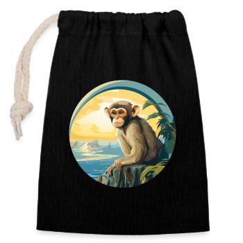 Singe - Sac cadeau en coton avec cordon (14 x 20 cm) - noir - Devant
