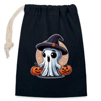 Little Ghost with Pumpkins - Closable cotton gift bag (14x20cm) - navy - Front