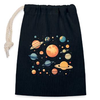 Bunte Planeten die durchs All schweben - Verschließbarer Geschenkbeutel aus Baumwolle (14x20cm) - Navy - Vorne