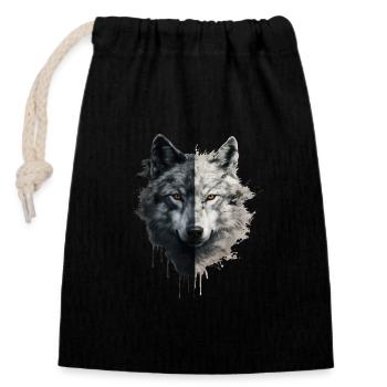 Loup - Sac cadeau en coton avec cordon (14 x 20 cm) - noir - Devant