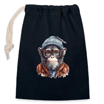 Cooler Affe mit Mütze und Brille - Verschließbarer Geschenkbeutel aus Baumwolle (14x20cm) - Navy - Vorne