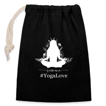 Selfcare #YogaLove - Verschließbarer Geschenkbeutel aus Baumwolle (14x20cm) - Schwarz - Vorne