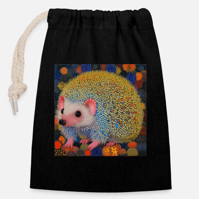 igel, bunt, tier, geschenk, geschenkidee - Verschließbarer Geschenkbeutel aus Baumwolle (14x20cm) - Schwarz