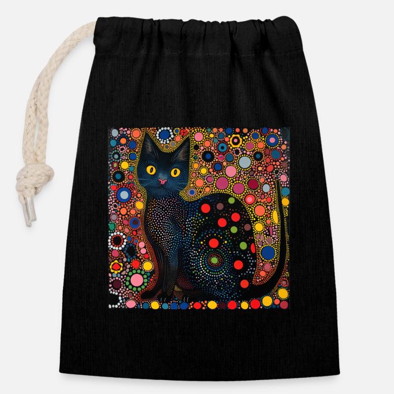 schwarze katze, katzen, bunt, tier, geschenk - Verschließbarer Geschenkbeutel aus Baumwolle (14x20cm) - Schwarz