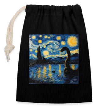 Loch Ness Monster, Nessie, Van Gogh, Starry Night - Closable cotton gift bag (14x20cm) - black - Front