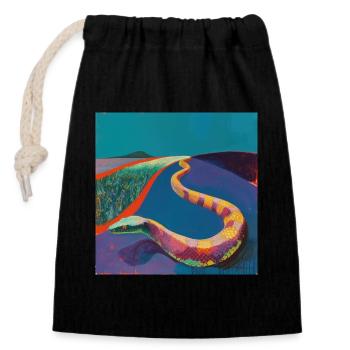 Snake, Colorful, Animal, Gift, Gift Idea - Closable cotton gift bag (14x20cm) - black - Front