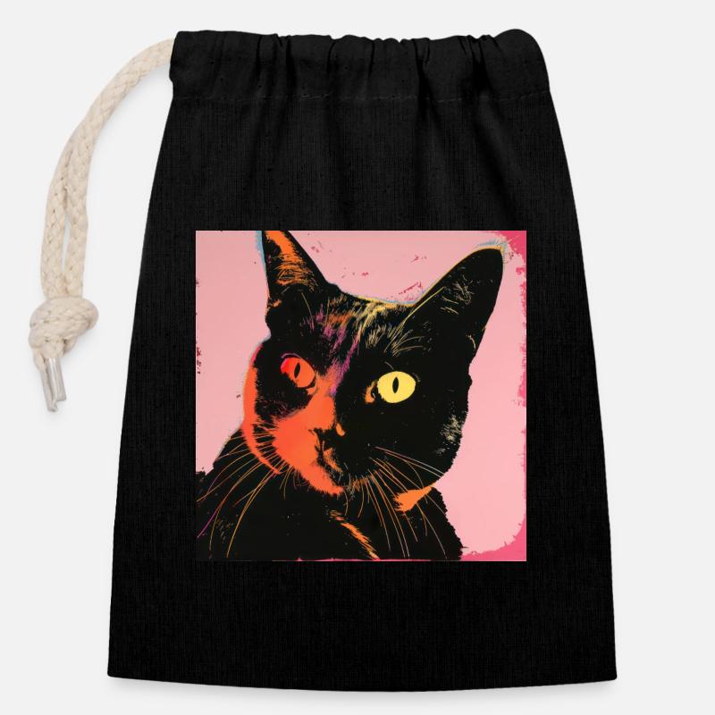 Cat, cat motif, pop art, gift, gift idea - Closable cotton gift bag (14x20cm) - black