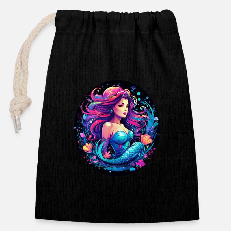 The Mermaid - Verschließbarer Geschenkbeutel aus Baumwolle (14x20cm) - Schwarz