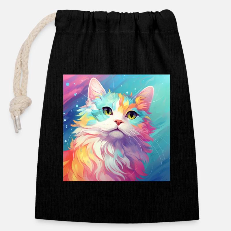 cat, cat motif, anime, gift, gift ideas - Closable cotton gift bag (14x20cm) - black