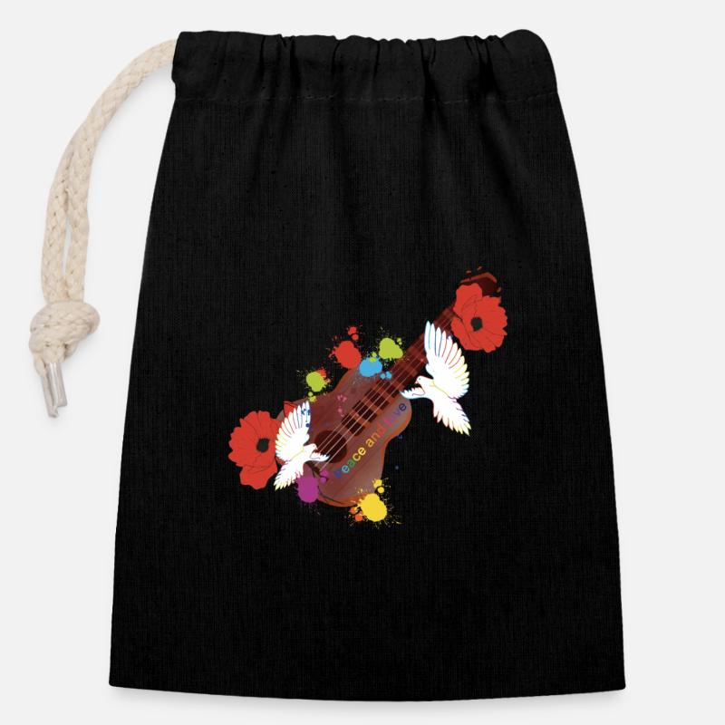 Peace and love - Closable cotton gift bag (14x20cm) - black