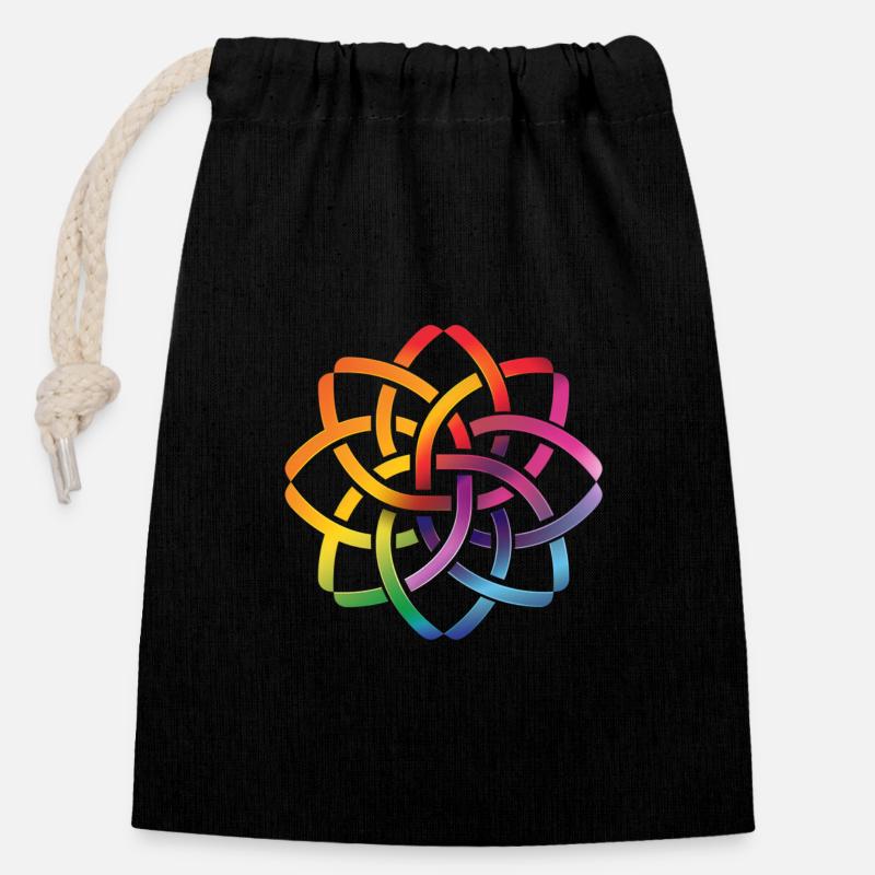 Keltische Regenbogen Blume Keltischer Knoten Bunt - Verschließbarer Geschenkbeutel aus Baumwolle (14x20cm) - Schwarz