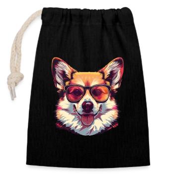 Welsh Corgi Pembroke - Verschließbarer Geschenkbeutel aus Baumwolle (14x20cm) - Schwarz - Vorne