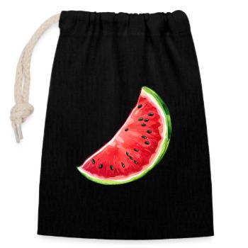 Pastèque, Melon, Fruit, Été, Sucré - Sac cadeau en coton avec cordon (14 x 20 cm) - noir - Devant