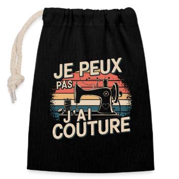 Je peux pas j ai Couture - Sac cadeau en coton avec cordon (14 x 20 cm) - noir - Devant