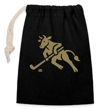 Cow Bull Hockey Player Silhouette - Closable cotton gift bag (14x20cm) - black - Front