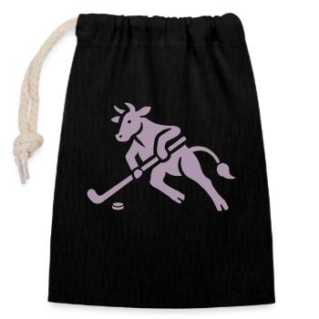 Cow Bull Hockey Player Silhouette - Closable cotton gift bag (14x20cm) - black - Front
