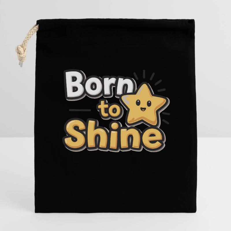 Né pour briller – Strahlender Stern Sac cadeau en coton avec cordon (14 x 20 cm)