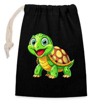 Mega Cute Turtle - Closable cotton gift bag (14x20cm) - black - Front