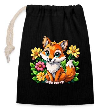 Flower-loving fox - Closable cotton gift bag (14x20cm) - black - Front