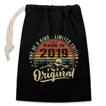Born 2019 Original Retro Vintage Anniversary 2019 - Closable cotton gift bag (14x20cm) - black - Front