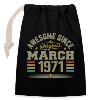 March 1971 Birthday Vintage 1971 Gift Idea - Closable cotton gift bag (14x20cm) - black - Front
