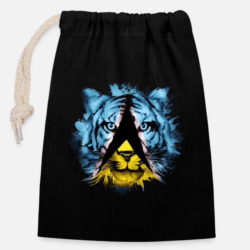 Saint Lucia - Closable cotton gift bag (14x20cm) - black