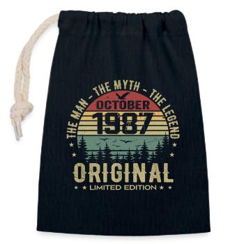 Homme Cadeau D'anniversaire 1987 Octobre 1987 - Sac cadeau en coton avec cordon (14 x 20 cm) - bleu marine - Devant