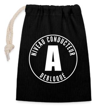 Jeune permis - Sac cadeau en coton avec cordon (14 x 20 cm) - noir - Devant